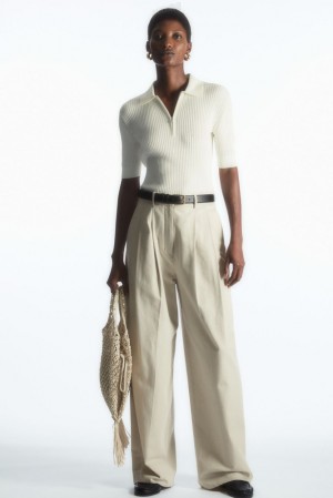 Beige COS Wide-Leg Tailored Trousers | UI36-P1MC