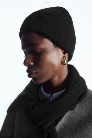 Black COS Cashmere-Blend Beanie | FU01-R0KU