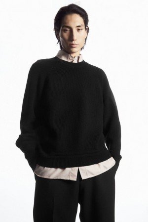 Black COS Crew-Neck Wool Jumper | NC30-L6HQ