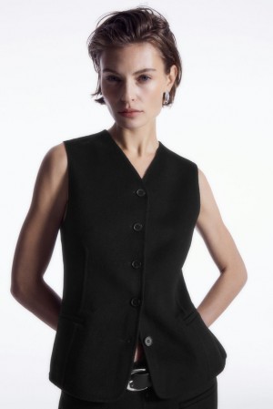 Black COS Double-Faced Wool Waistcoat | BV86-W3CD