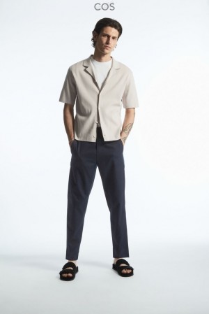 Black COS Elasticated Tapered Twill Trousers | ZT38-S9IU