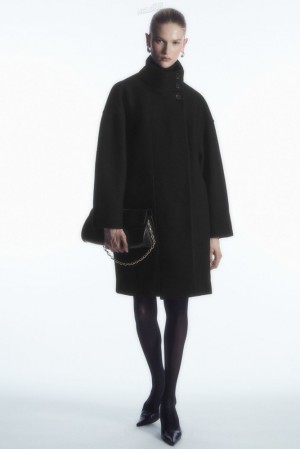 Black COS Funnel-Neck Boiled-Wool Coat | XY58-Y0GE