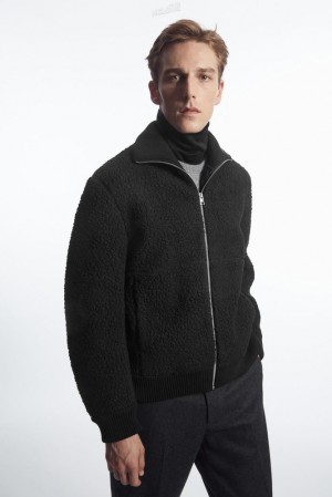 Black COS Funnel-Neck Teddy Jacket | JF85-J8HW