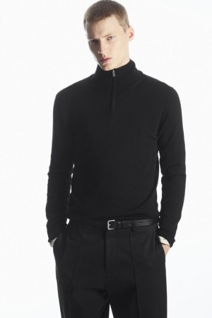 Black COS Funnel-Neck Wool Half-Zip Jumper | XL88-B3YG