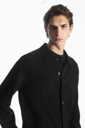 Black COS Knitted Textured Overshirt | QP10-N8LK