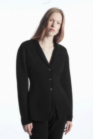 Black COS Knitted Waisted Blazer | JT46-S6ET