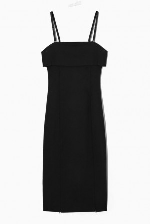 Black COS Layered Bandeau Midi Dress | EH13-P1UF