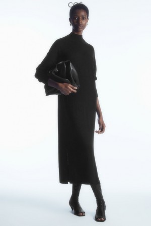 Black COS Lightweight Merino-Wool Turtleneck Dress | GS22-Y5LI