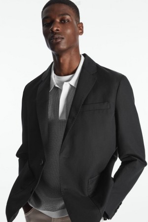 Black COS Linen And Cotton-Blend Blazer | AT06-G3HO