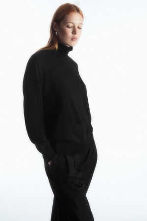 Black COS Merino Wool Roll-Neck Jumper | OT34-Q6AR