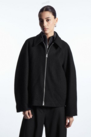 Black COS Oversized Boiled-Wool Jacket | YJ01-B7XJ