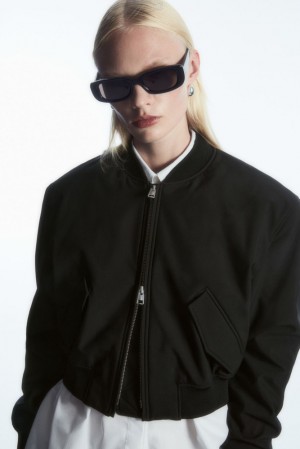 Black COS Oversized Cropped Bomber Jacket | UQ97-U6JP