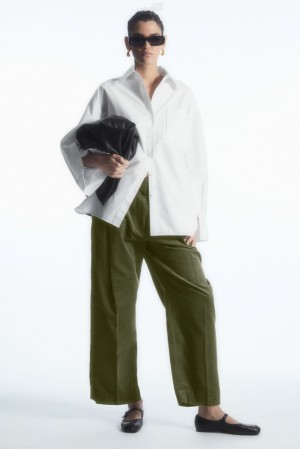 Black COS Pleated Barrel-Leg Corduroy Pants | QS93-M5OJ