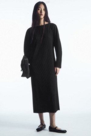 Black COS Pleated Midi Dress | FM23-O0FD