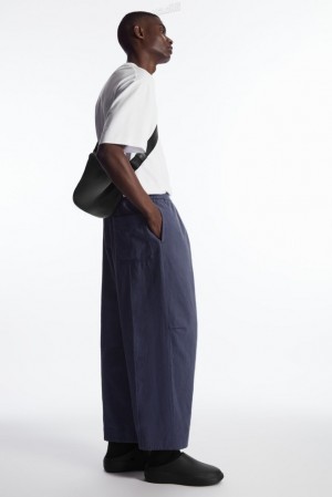 Black COS Pleated Wide-Leg Chambray Pants | NV12-I2OW