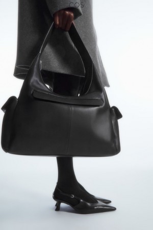 Black COS Pocket Shoulder Bag - Leather | VI82-O4PH