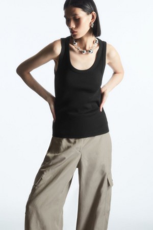 Black COS Scoop-Neck Ribbed Tank Top | IU56-G0VB