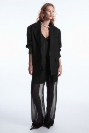 Black COS Sheer Silk Pants | WP96-F8VZ