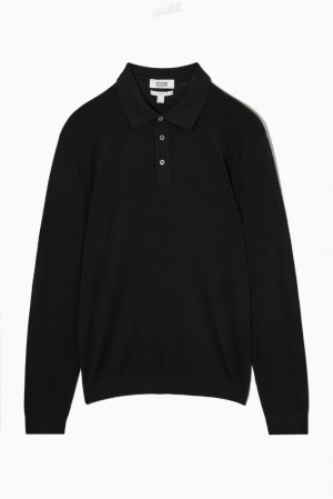 Black COS Silk-Blend Polo Shirt | ID40-G9LH