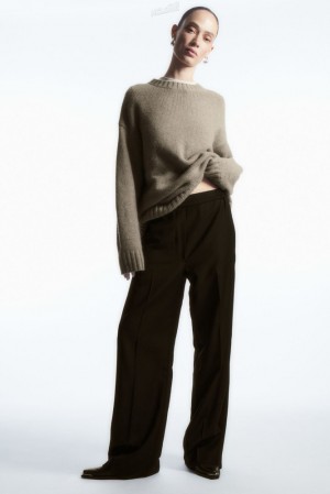 Black COS Straight-Leg Elasticated Wool Pants | PP44-W5AD