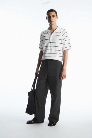 Black COS Straight-Leg Poplin Trousers | GC85-L9RU