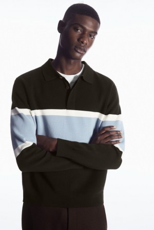 Black COS Striped Polo Shirt | ZB95-U0AD