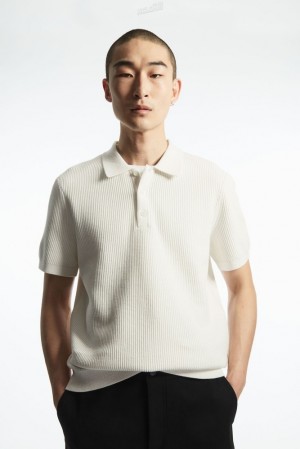 Black COS Textured Knitted Polo Shirt | HN97-X3HO