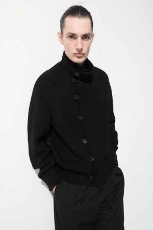 Black COS The Funnel-Neck Knitted Wool Jacket | NW08-D2ON