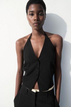 Black COS The Halterneck Silk-Blend Vest | KO83-E0YM