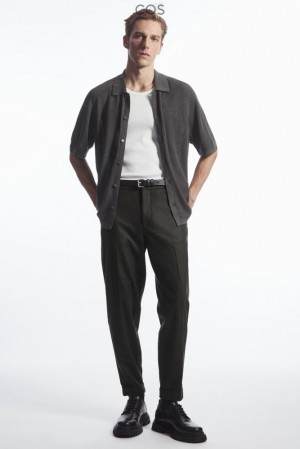 Black COS Turn-Up Tapered Wool Trousers | JB65-X2JF