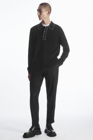 Black COS Turn-Up Tapered Wool Trousers | TS00-S1LF