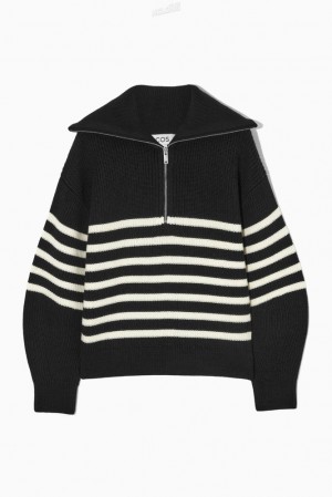 Black COS Wool And Cotton Half-Zip Sweater | TH45-P9OO