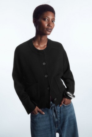 Black COS Wool Crew-Neck Cardigan | AS37-Z1JH