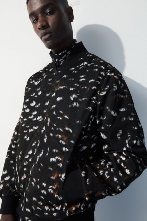 Black / Feather Print COS The Feather-Print Bomber Jacket | SP77-M3YJ