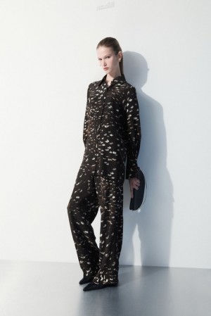 Black / Feather Print COS The Feather-Print Silk Trousers | FA96-P3AG