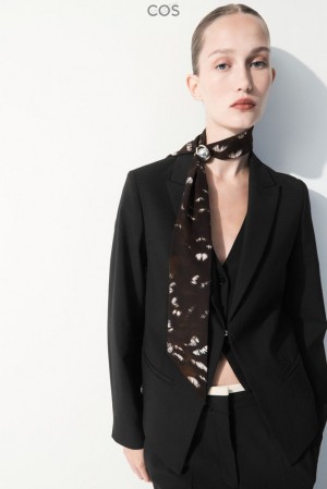 Black / Feather Print COS The Pure Silk Scarf | BX60-C9GM