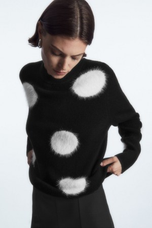 Black / White COS Intarsia-Knit Polka-Dot Wool Jumper | NU55-D6QD