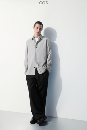 Black / White / Striped COS The Tailored Wool Shirt | XR23-G3WN