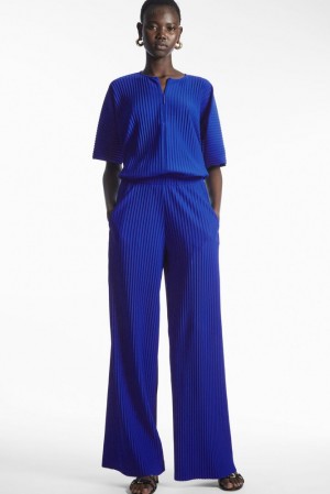 Bright Blue COS Pleated Elasticated Trousers | JO74-P3CK