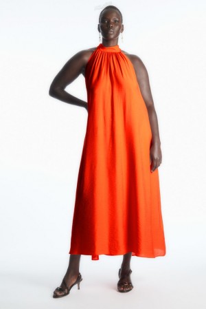 Bright Orange COS Halterneck Maxi Dress | WZ85-B4ES