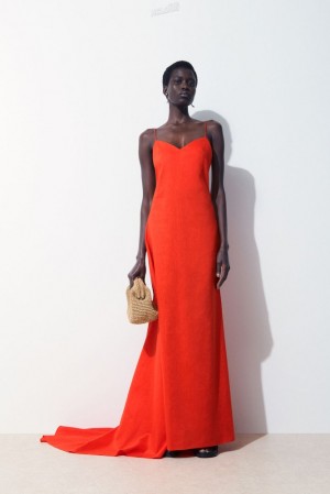 Bright Orange COS The V-Neck Linen Maxi Dress | UU82-Q5WA