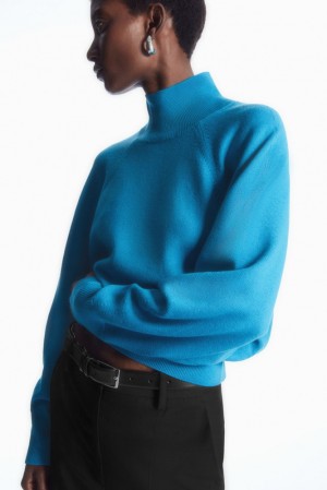 Bright Turquoise COS Batwing-Sleeve Merino Wool Jumper | IH36-D7SR