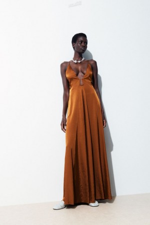 Brown COS The Cutout Slip Dress | HQ20-U8TY