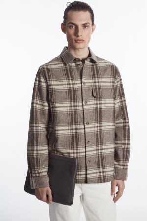 Brown / Cream / Checked COS Checked Wool-Flannel Overshirt | RY99-L2WJ