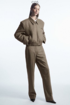 Brown / Herringbone COS Straight-Leg Wool-Herringbone Trousers | JS05-Z4YM