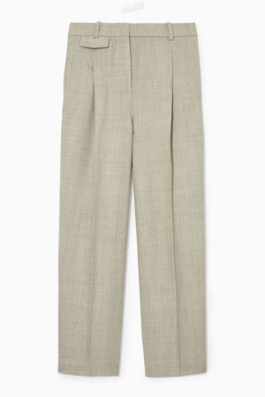 Cream MéLange COS Pleated Wide-Leg Wool Trousers | CN38-H5RH