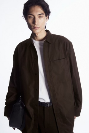 Dark Brown COS Oversized Cotton-Twill Shirt | WB64-M7CI