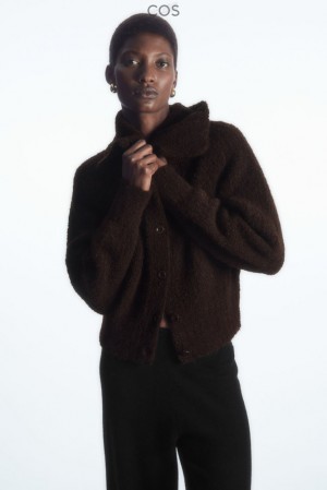 Dark Brown COS Spread-Collar Textured Alpaca Cardigan | JJ10-B3BE