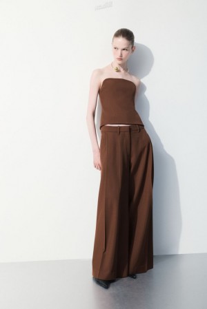 Dark Brown COS The Wide-Leg Wool Trousers | IX50-M0LD