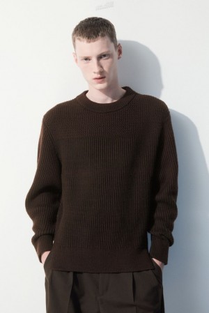 Dark Brown MéLange COS The Panelled Wool Jumper | AZ28-H9JA